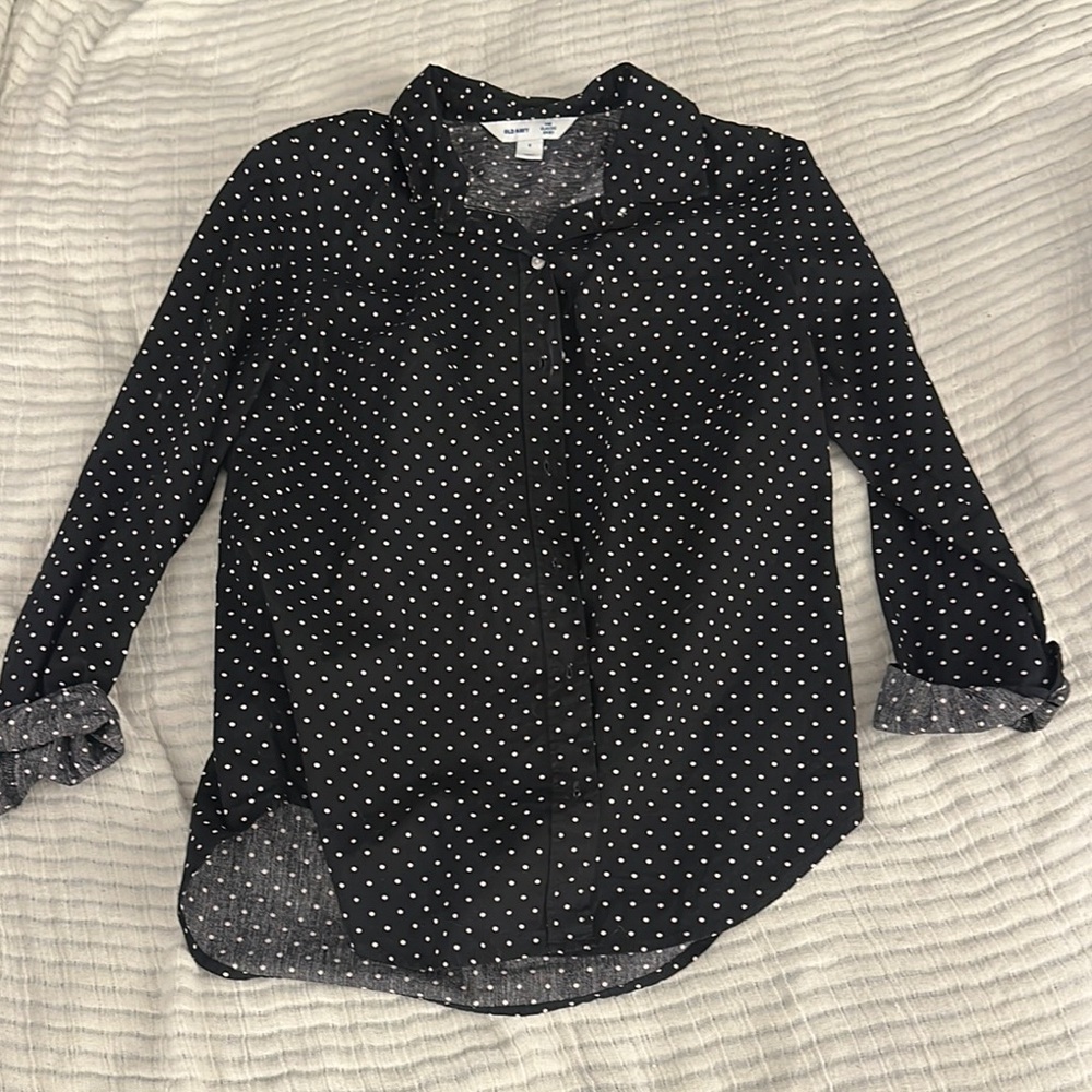 Old Navy Black and White Polka Dot Button Down Top
